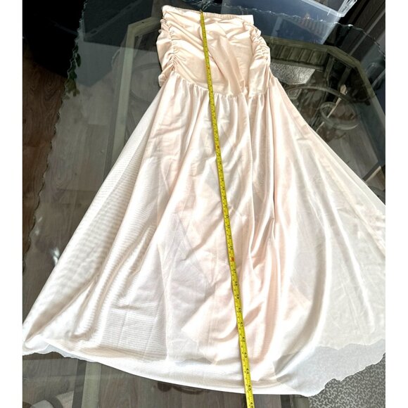 MICAS -Off-Shoulder Light Pink Cropped Top & Midi Dress Set With Puff Sleeves - Picture 7 of 10